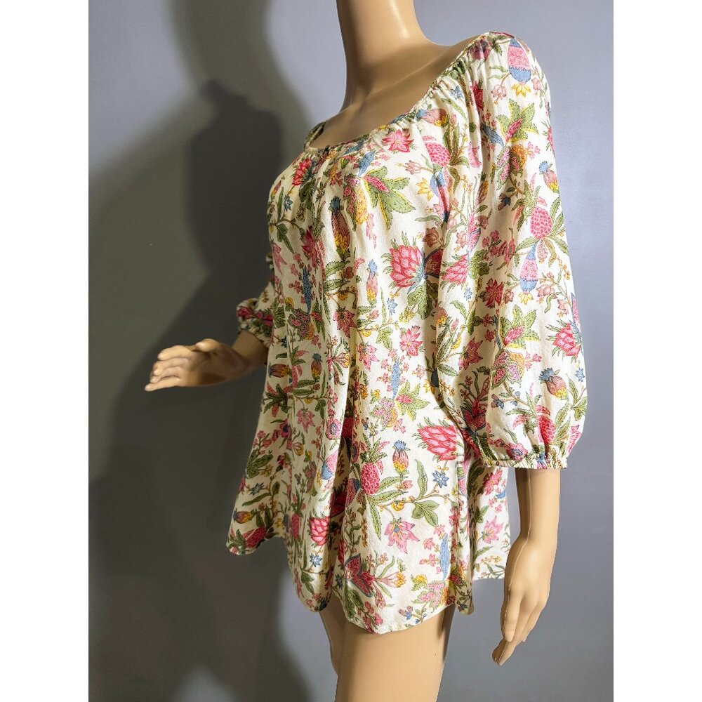 Boho Floral 100% Cotton Top 🌸 Cottagecore Blouse, Free People Vibes